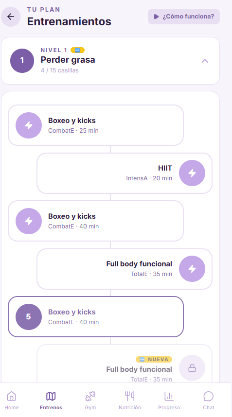 Plan personal de entrenamientos en la aplicación