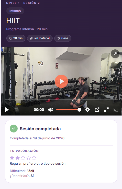 Sesión guiada de entrenamiento en la aplicación