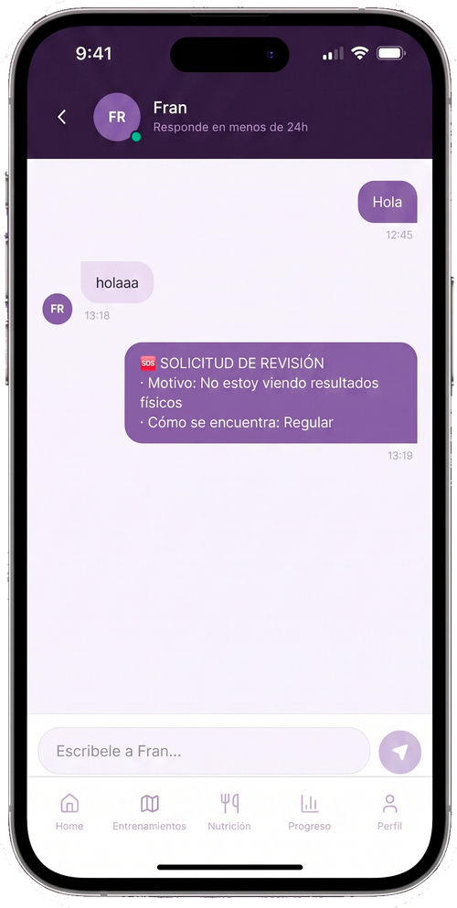 Chat directo con Fran dentro de la aplicación